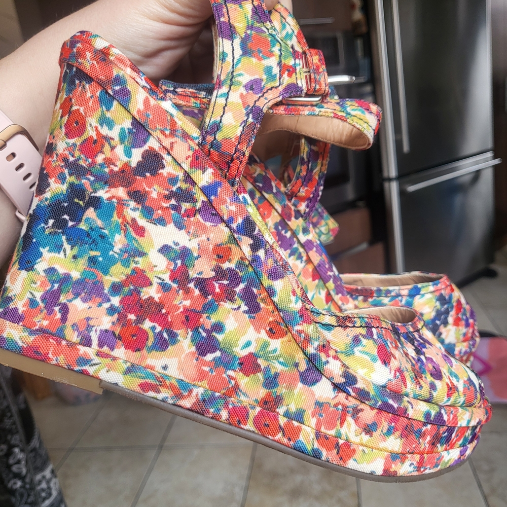 Colorful Floral Canvas Wedge Sandals